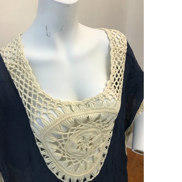Boho Bohemian Crochet Crepe Coverup Swim Beach Tunic Dress Free People Copy NWOT - Picture 1 of 6